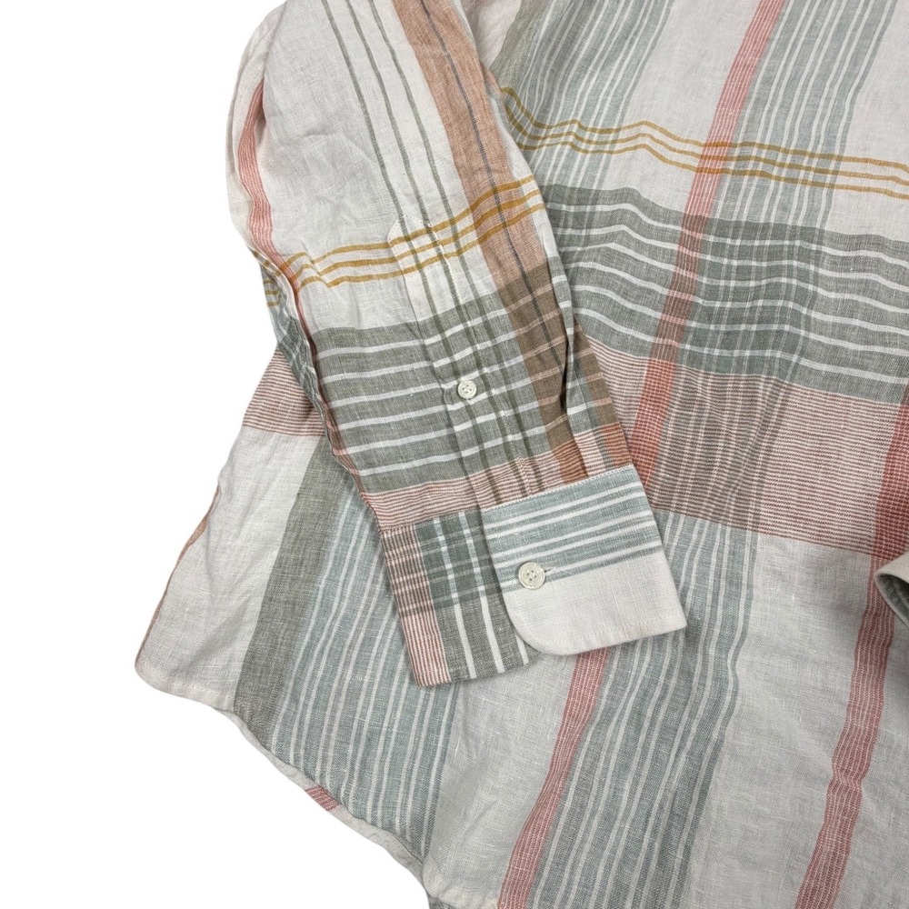 Murano Baird McNutt Linen Shirt Women XL White Plaid Long Sleeve V-Neck Pullover - Picture 6 of 8